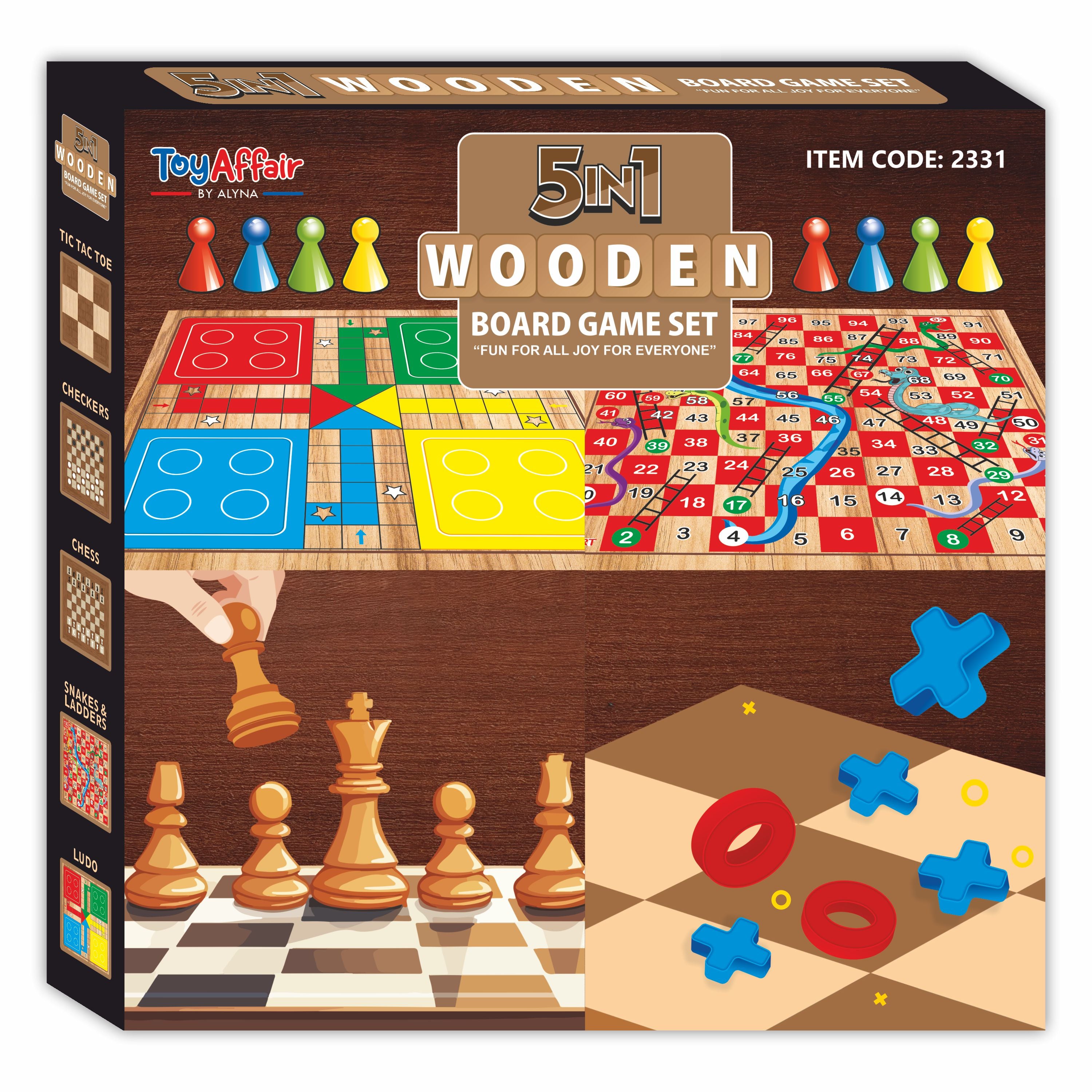 5 IN 1 WOODEN BOARD GAME SET