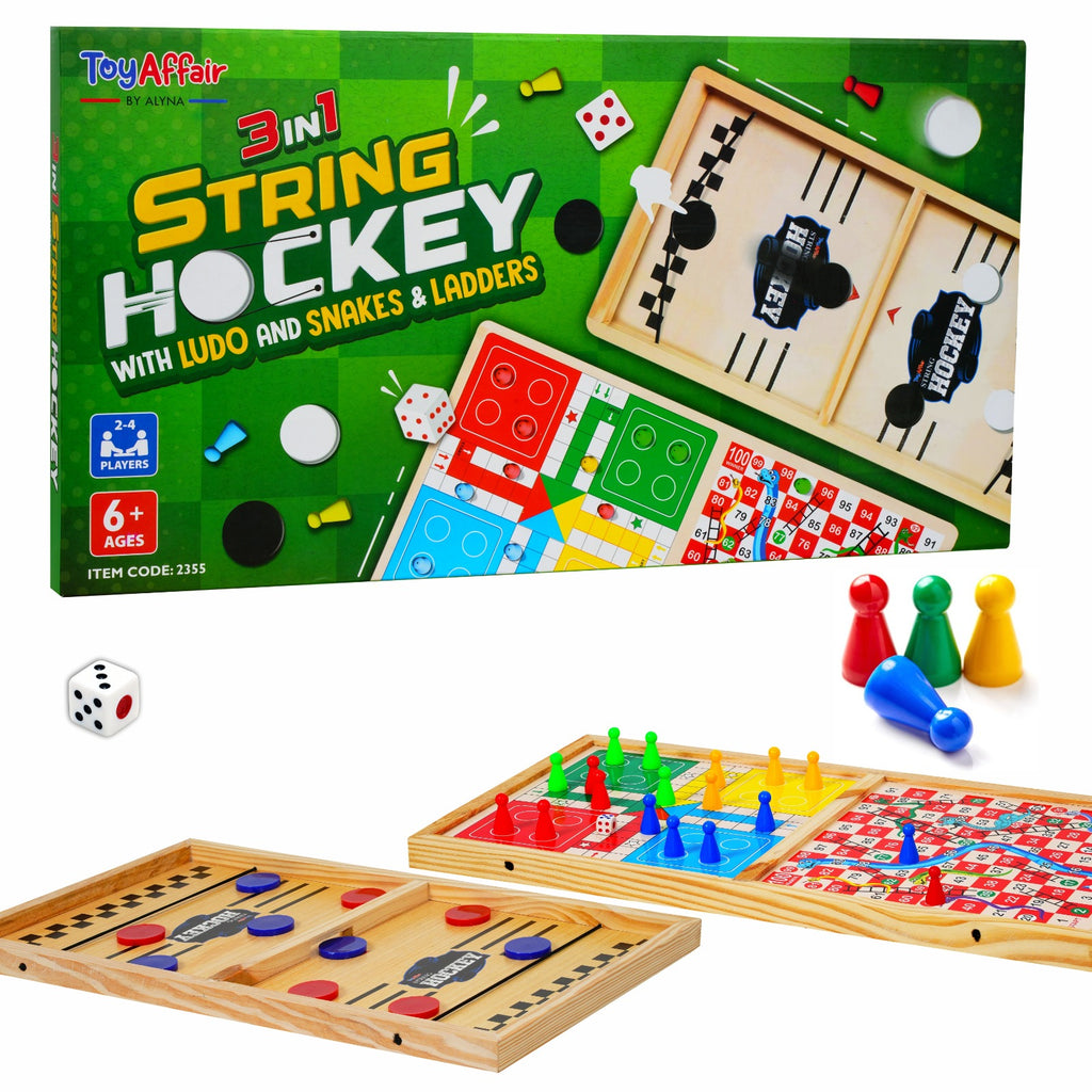 3 IN 1 STRING HOCKEY WITH LUDO AND SNAKES & LADDERS