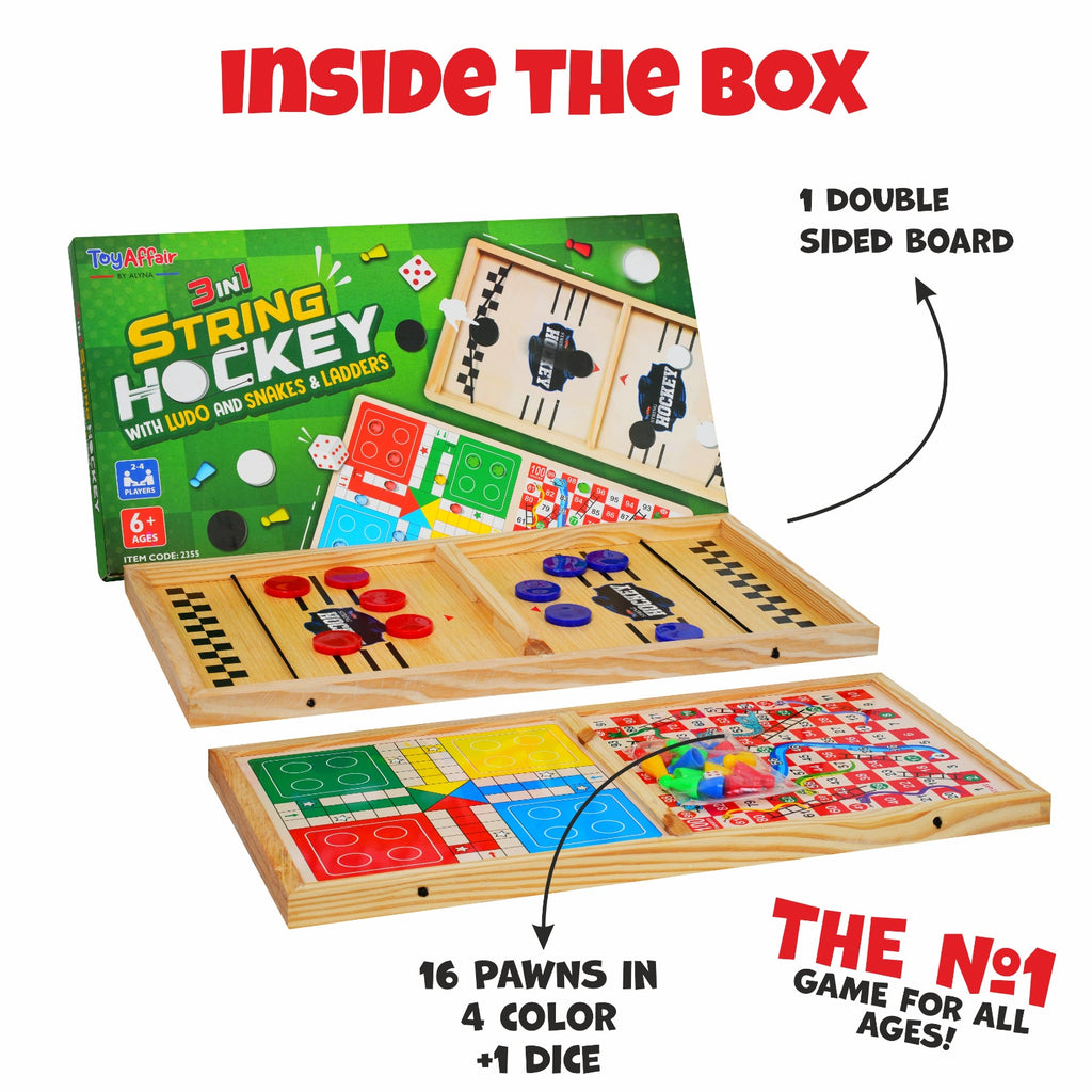 3 IN 1 STRING HOCKEY WITH LUDO AND SNAKES & LADDERS